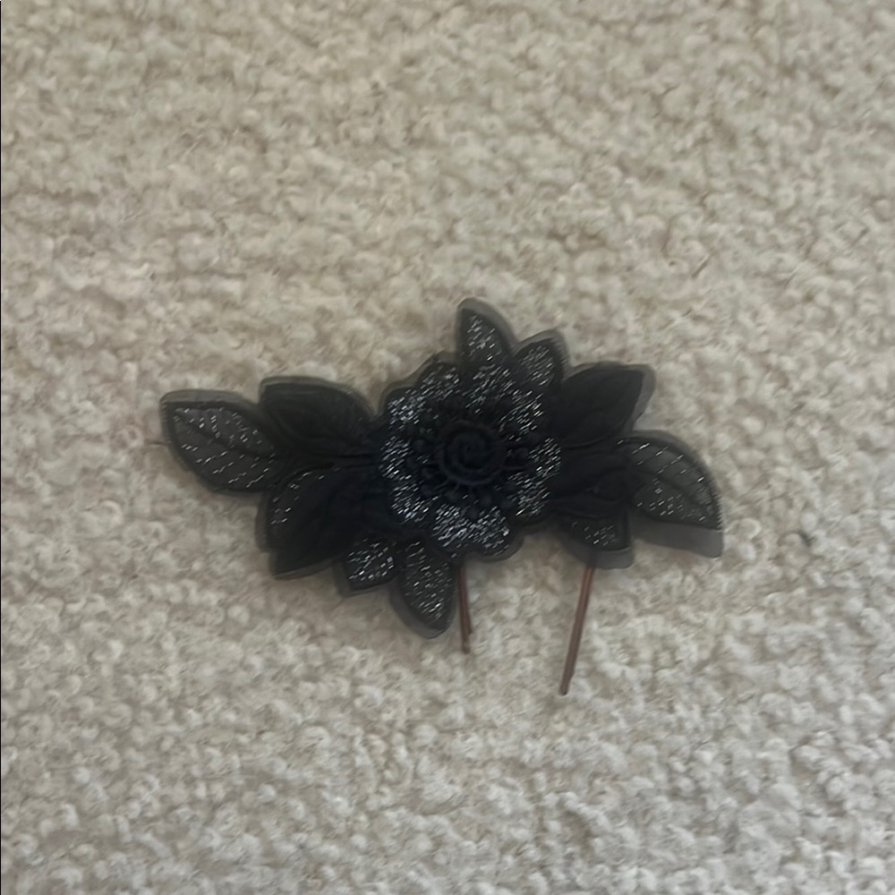 Black Floral Hair Accessory with Glossy Finish